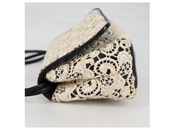 CHANEL Borsa a Spalla in Paillettes Pelle Bianca Oro CC Auth 140995 Bianco D'oro - vista 4