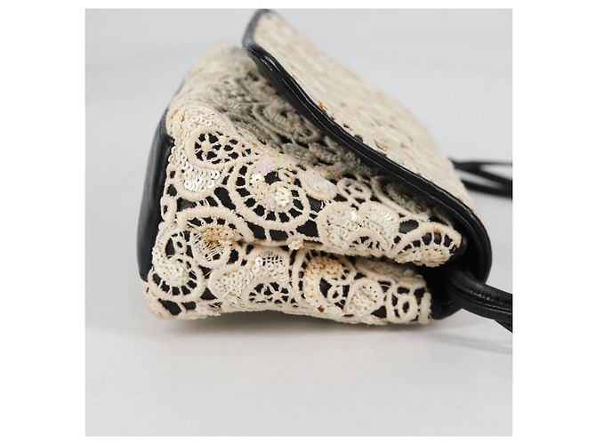 CHANEL Borsa a Spalla in Paillettes Pelle Bianca Oro CC Auth 140995 Bianco D'oro - vista 5