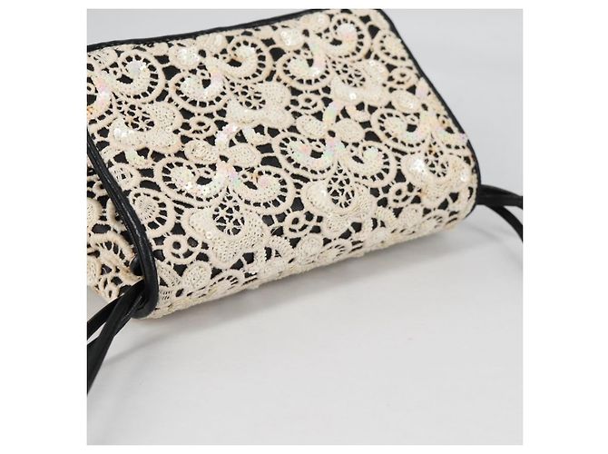 CHANEL Borsa a Spalla in Paillettes Pelle Bianca Oro CC Auth 140995 Bianco D'oro - vista 7