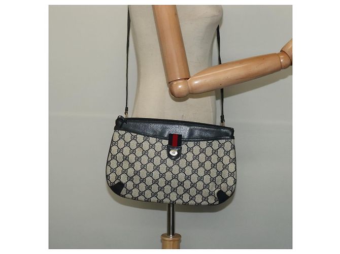 Borsa a Spalla Gucci GG Supreme Sherry Line PVC Blu Navy Oro 39 02 026 Auth BA5255 D'oro - vista 21