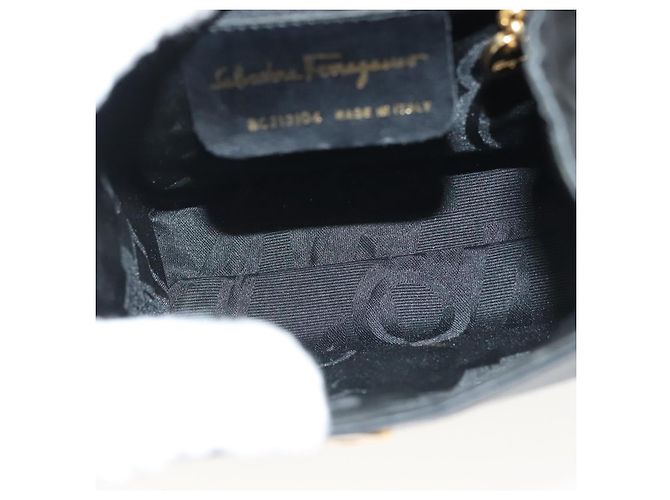 Borsa a Spalla Salvatore Ferragamo Vala Satin Nero Oro Auth 142122 D'oro - vista 10