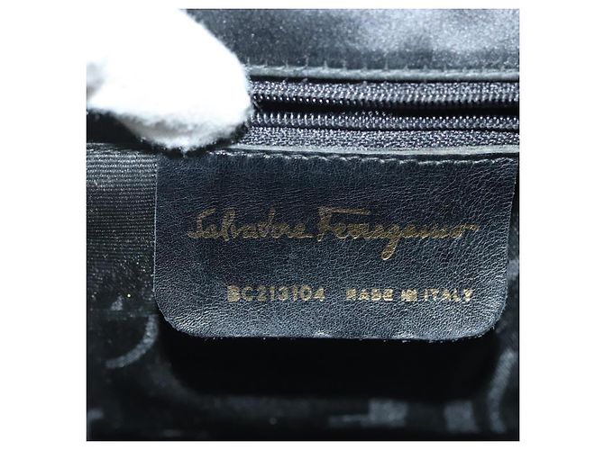 Borsa a Spalla Salvatore Ferragamo Vala Satin Nero Oro Auth 142122 D'oro - vista 12