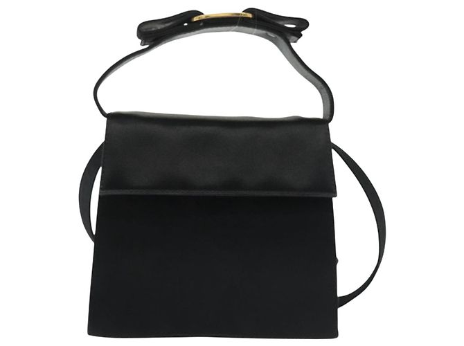Borsa a Spalla Salvatore Ferragamo Vala Satin Nero Oro Auth 142122 D'oro - vista 13