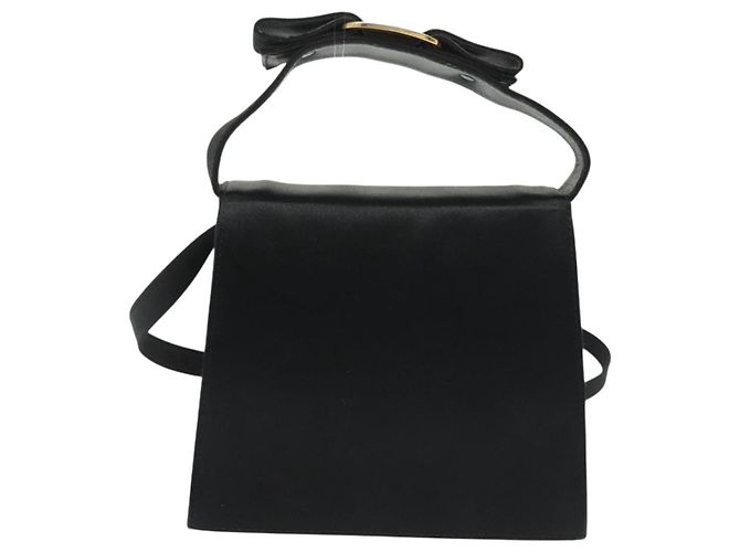 Borsa a Spalla Salvatore Ferragamo Vala Satin Nero Oro Auth 142122 D'oro - vista 2