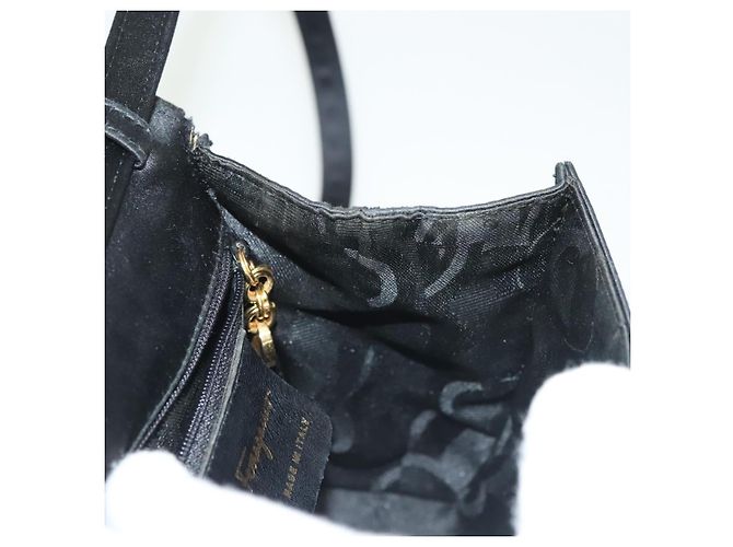 Borsa a Spalla Salvatore Ferragamo Vala Satin Nero Oro Auth 142122 D'oro - vista 21