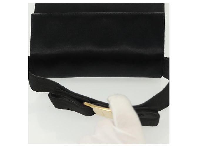 Borsa a Spalla Salvatore Ferragamo Vala Satin Nero Oro Auth 142122 D'oro - vista 6