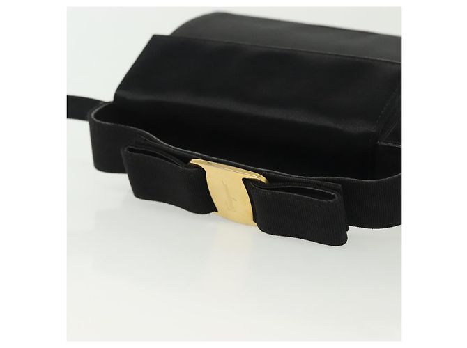 Borsa a Spalla Salvatore Ferragamo Vala Satin Nero Oro Auth 142122 D'oro - vista 7
