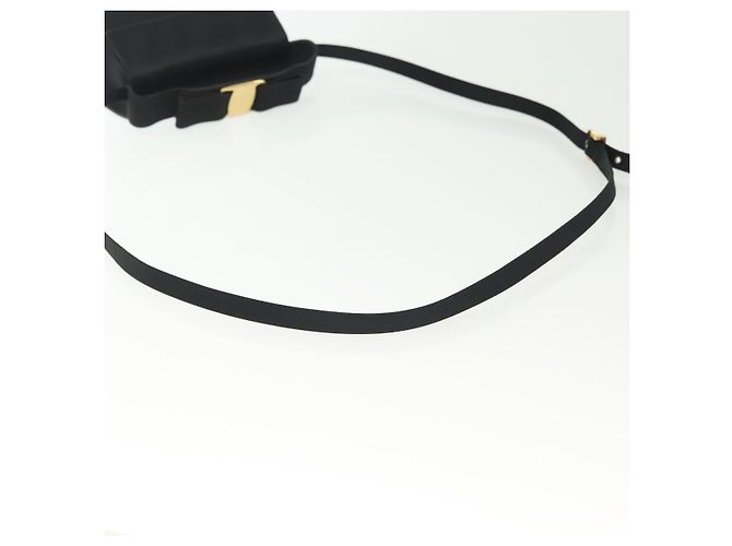 Borsa a Spalla Salvatore Ferragamo Vala Satin Nero Oro Auth 142122 D'oro - vista 8