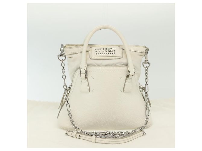 Autre Marque Bolso de mano mini 5AC de cuero 2 en 1 Maison Margiela Blanco Plata Auth 134868 - vista 12
