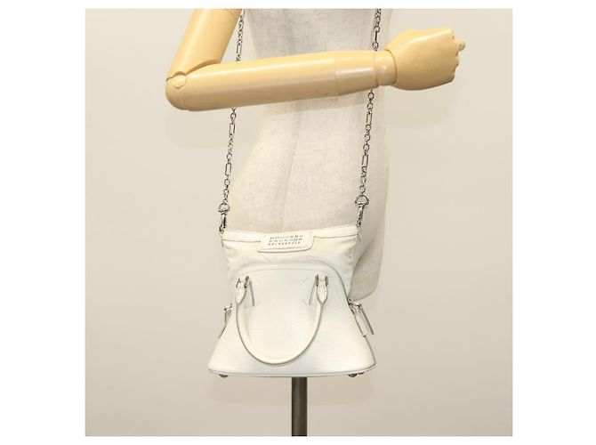 Autre Marque Bolso de mano mini 5AC de cuero 2 en 1 Maison Margiela Blanco Plata Auth 134868 - vista 27