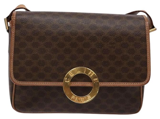 Céline CELINE Macadam Canvas Kreis Schultertasche aus PVC-Leder in Braun und Gold Auth 140226 Golden - Ansicht 13