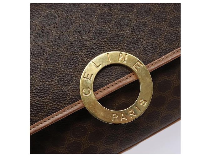 Céline CELINE Macadam Canvas Kreis Schultertasche aus PVC-Leder in Braun und Gold Auth 140226 Golden - Ansicht 17