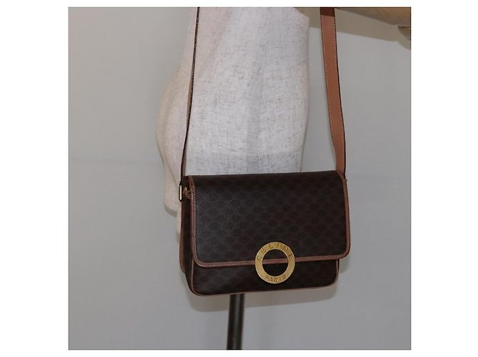Céline CELINE Macadam Canvas Kreis Schultertasche aus PVC-Leder in Braun und Gold Auth 140226 Golden - Ansicht 21