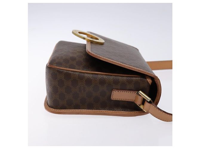 Céline CELINE Macadam Canvas Kreis Schultertasche aus PVC-Leder in Braun und Gold Auth 140226 Golden - Ansicht 3