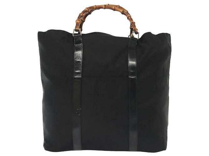 Borsa Tote in Nylon Nero Argento Gucci Bamboo 002 2058 0412 5 Auth ep10054 - vista 13