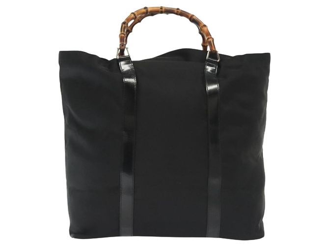 Borsa Tote in Nylon Nero Argento Gucci Bamboo 002 2058 0412 5 Auth ep10054 - vista 2