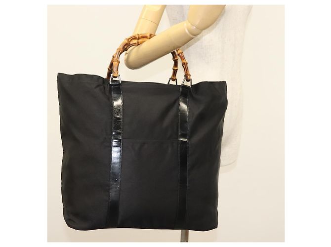 Borsa Tote in Nylon Nero Argento Gucci Bamboo 002 2058 0412 5 Auth ep10054 - vista 21