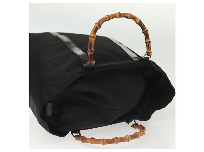 Borsa Tote in Nylon Nero Argento Gucci Bamboo 002 2058 0412 5 Auth ep10054 - vista 6