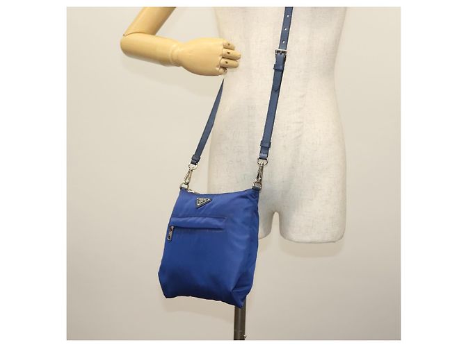 Bolso de Hombro PRADA de Nylon Azul Plata Auténtico 140970 - vista 22