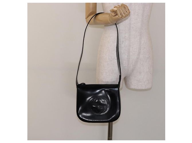 Borsa a Spalla GUCCI Pelle Verniciata Nera Argento 007 2046 0250 Auth ep10775 - vista 21
