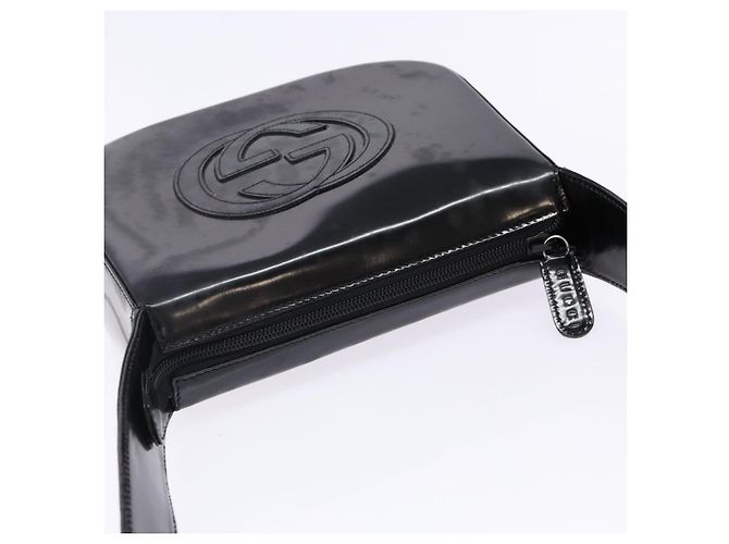 Borsa a Spalla GUCCI Pelle Verniciata Nera Argento 007 2046 0250 Auth ep10775 - vista 6