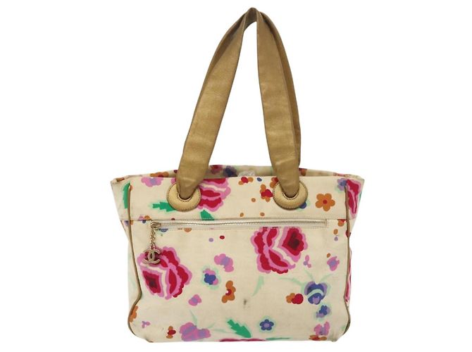 CHANEL Tote Bag Canvas Weiß Gold CC Auth bs29343 Golden - Ansicht 13