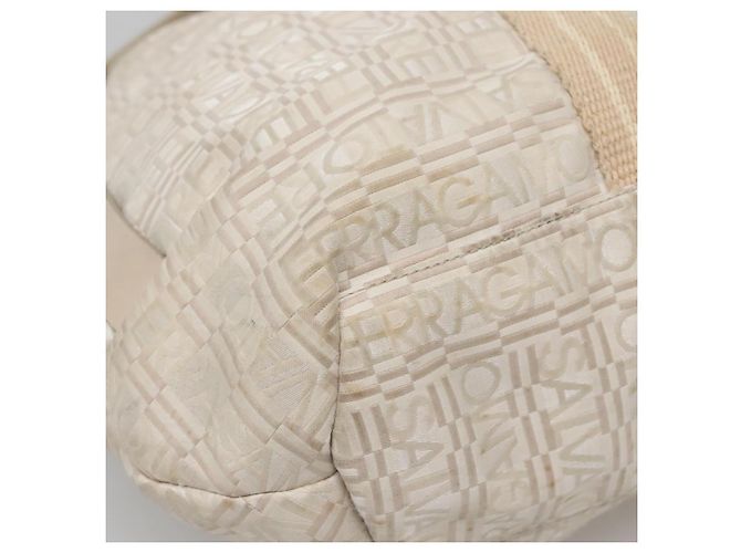 Borsa a Spalla Salvatore Ferragamo Nylon Beige Argento Autentica BA5336 - vista 14