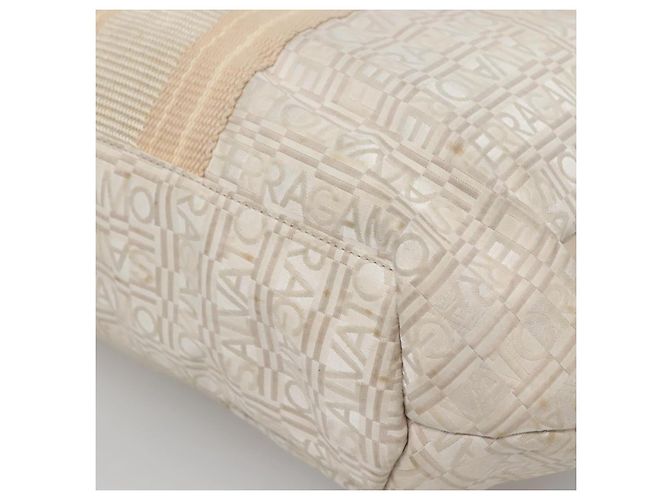 Borsa a Spalla Salvatore Ferragamo Nylon Beige Argento Autentica BA5336 - vista 15