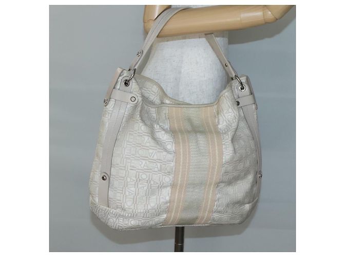 Borsa a Spalla Salvatore Ferragamo Nylon Beige Argento Autentica BA5336 - vista 24