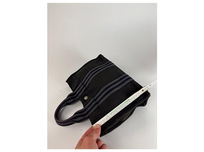 Hermès Vintage Hermes Mini Tote Bag aus Canvas Schwarz - Ansicht 13