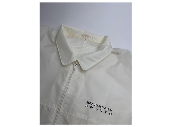 Vintage Balenciaga Polyester Blouson Weiß M - Ansicht 5