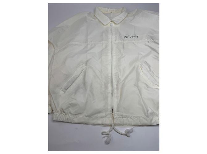 Vintage Balenciaga Polyester Blouson Weiß M - Ansicht 6