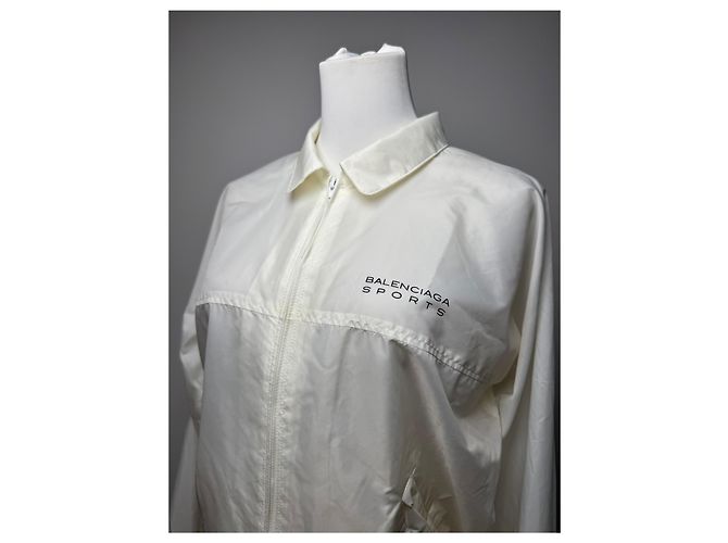 Vintage Balenciaga Polyester Blouson Weiß M - Ansicht 7