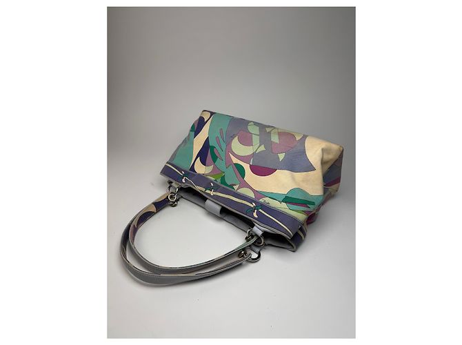 Vintage Emilio Pucci Handtasche in abstraktem Blauton Beige - Ansicht 10