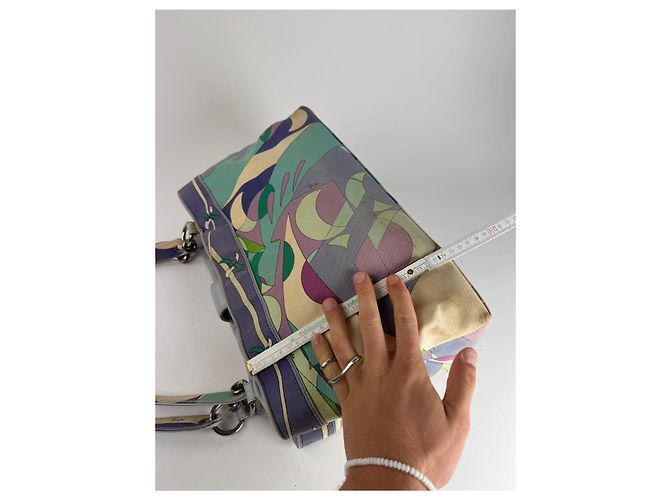 Vintage Emilio Pucci Handtasche in abstraktem Blauton Beige - Ansicht 12