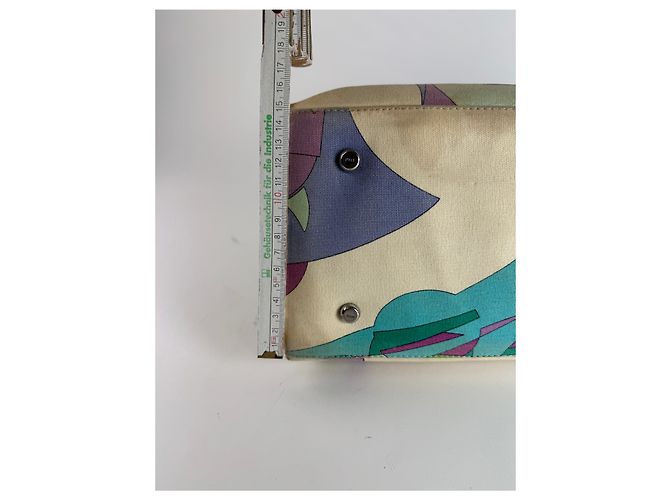 Vintage Emilio Pucci Handtasche in abstraktem Blauton Beige - Ansicht 14