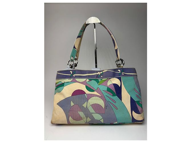 Vintage Emilio Pucci Handtasche in abstraktem Blauton Beige - Ansicht 15