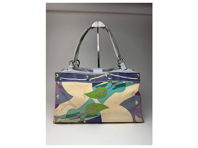 Vintage Emilio Pucci Handtasche in abstraktem Blauton Beige - Ansicht 2