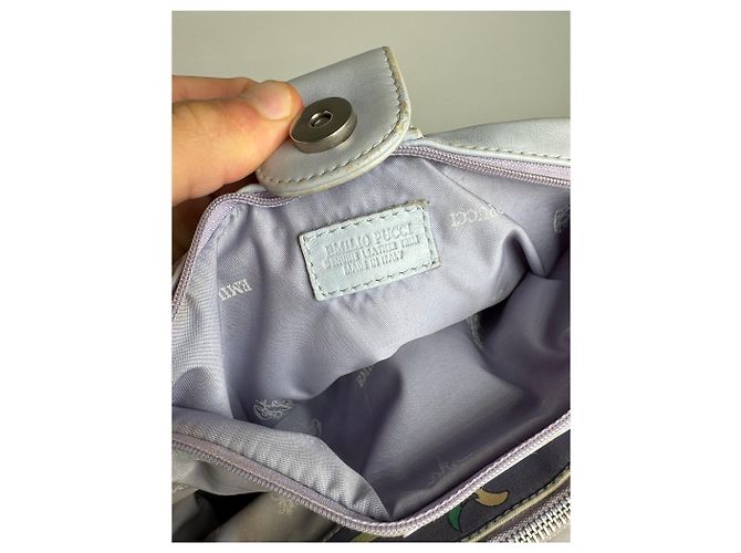 Vintage Emilio Pucci Handtasche in abstraktem Blauton Beige - Ansicht 6