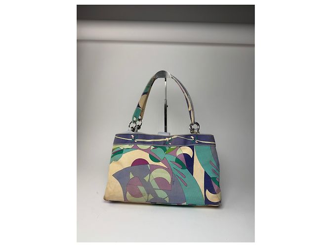 Vintage Emilio Pucci Handtasche in abstraktem Blauton Beige - Ansicht 7