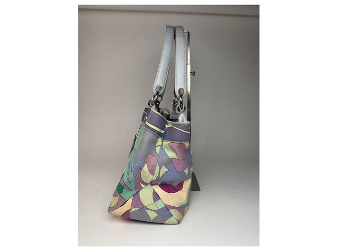 Vintage Emilio Pucci Handtasche in abstraktem Blauton Beige - Ansicht 8