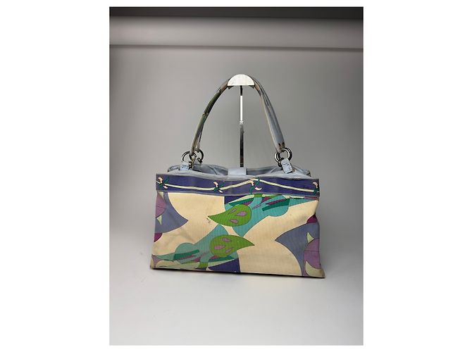 Vintage Emilio Pucci Handtasche in abstraktem Blauton Beige - Ansicht 9