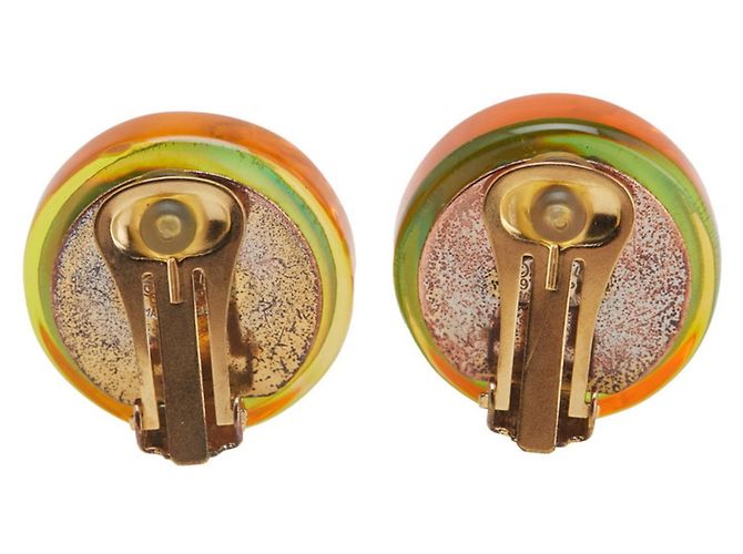 Orecchini Clip Fiore Camelia Marca Coco Chanel D'oro Arancione - vista 2