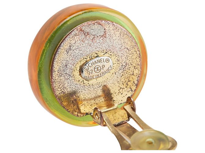 Orecchini Clip Fiore Camelia Marca Coco Chanel D'oro Arancione - vista 3