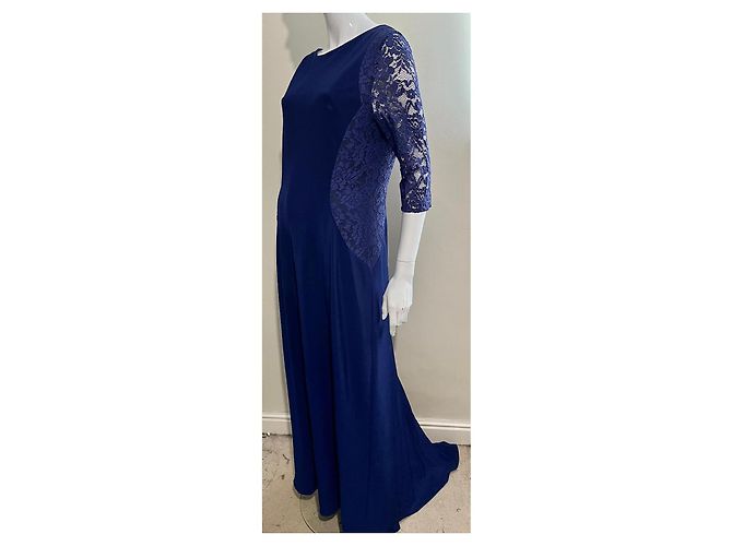 Vera Wang Abito da sera con strascico e inserti in pizzo Blu - vista 2