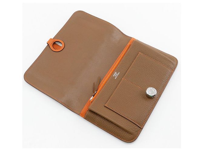 Billetera combinada Dogon Duo de cuero Hermès Castaño - vista 3
