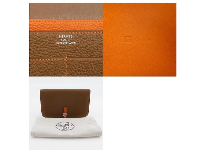 Billetera combinada Dogon Duo de cuero Hermès Castaño - vista 5