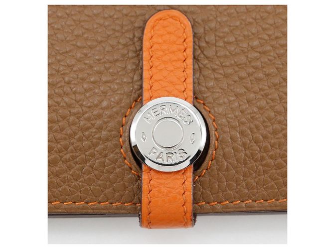 Billetera combinada Dogon Duo de cuero Hermès Castaño - vista 7
