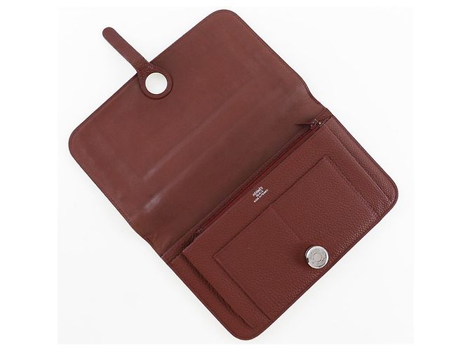 Billetera combinada Dogon Duo de cuero Hermès Burdeos - vista 3