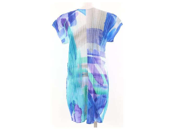 Issey Miyake Wasserfarben Polyester Kleid PLEATS PLEASE Blau - Ansicht 3